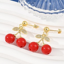 Серьги-гвоздики из вишневой латуни с кубическим цирконием&nbsp;EJEW-Q036-05G