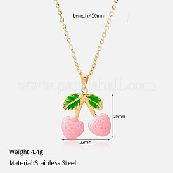Collares con colgante de cereza esmaltada en acero inoxidable 304 para mujer&nbsp;WGA375D-03