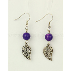 Болтающийся серьги листьев EJEW-JE00177-M