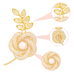 2 шт. брошь-булавка в виде цветка розы со стразами и бусинами из натурального жемчуга JEWB-HY0001-24