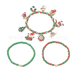 3 комплект браслетов из стеклянных бусин с рождественской тематикой BJEW-JB12442-01