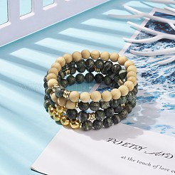 4 個 4 スタイル ナチュラル グリーン ゼブラ ジャスパー & ウッド & 合成ヘマタイト ラウンド ビーズ ストレッチ ブレスレット セット  女性のためのアクセサリー用原石のアクセサリー  内径：2-3/8インチ（6cm）  1個/スタイル&nbsp;BJEW-JB08361