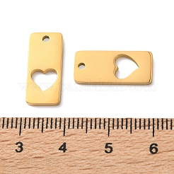 304ステンレスペンダント  ハートのチャームが付いた長方形の切り抜き  ゴールドカラー  18x8x1.3mm  穴：1.6mm&nbsp;STAS-E529-01G