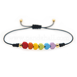 Регулируемый браслет для женщин из черного шнура с бусинами в форме радужного сердца из драгоценных камней.&nbsp;YA9246-2