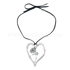 Рождение цветок сердце кулон цинковый сплав черный искусственная замша шнур ожерелья для женщин&nbsp;FS-WGA5BEC-11