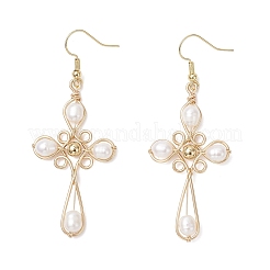 Серьги-крестики из натурального культивированного пресноводного жемчуга EJEW-TA00723