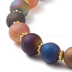 Эластичный браслет из круглых бусин из натурального агата с латунной подвеской в виде звезды&nbsp;BJEW-JB08647