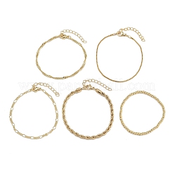 5 шт. Набор из 5 латунных цепочных браслетов и эластичных браслетов для женщин&nbsp;BJEW-D357-03G