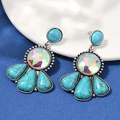 Серьги-гвоздики из сплава синтетической бирюзы&nbsp;LS-EJEW-U053-04A-AS