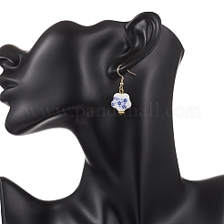 4 пара серег-подвесок из фарфора с принтом ручной работы EJEW-JE06701