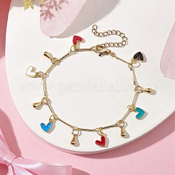 Bracciale con catene a maglie a forma di cuore in smalto colorato in ottone&nbsp;BJEW-TA00463