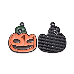 ハロウィンアロイエナメルペンダント  カボチャのジャックランタン  電気泳動黒  22.5x19.5x1mm  穴：1.5mm&nbsp;ENAM-B047-04EB