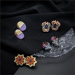 Хэллоуин паук призрак паутина деревянные серьги-гвоздики наборы EJEW-OY002-02