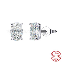 925 овальные серьги-гвоздики из стерлингового серебра с микропаве из прозрачных кубических цирконий&nbsp;EJEW-G443-02P