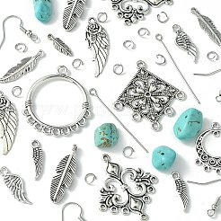 Наборы для изготовления висячих сережек из сплава перьев и синтетической бирюзы своими руками DIY-FS0006-34
