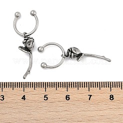 ローズフラワー 316 サージカルステンレススチール ダングル ハーフフープ イヤリング 女性用  アンティークシルバー  33.5x8mm&nbsp;EJEW-G416-44AS