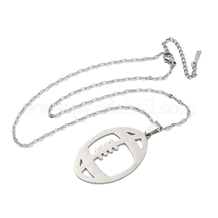 201 полое ожерелье с подвеской в стиле регби из нержавеющей стали NJEW-D318-01P