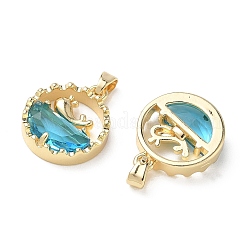 Pendentifs en laiton sertis de micro-pavés de zircone cubique bleu ciel profond&nbsp;KK-A299-02G
