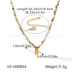 Colliers à perles rondes en acier inoxydable 304 avec pendentif en forme de larme et turquoise africaine naturelle (jaspe)&nbsp;WGE7304-01