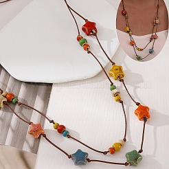 Богемные длинные ожерелья ручной работы из цветного фарфора с бусинами из вощеного шнура для женщин&nbsp;FS-WGF474B-04