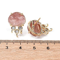 Фурнитура для сережек-гвоздиков из латуни с микропаве из кубического циркония и натуральным земляничным кварцем&nbsp;KK-Z096-05G-09
