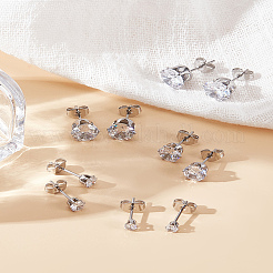 5 пара серег-гвоздиков 5 стиля из хирургической нержавеющей стали 316 с микропаве из прозрачного кубического циркония&nbsp;EJEW-LP0001-40
