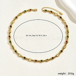 Женские цепочки с плоскими круглыми звеньями из нержавеющей стали с разноцветными кубическими цирконами FO2837