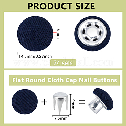 24袋 フラットラウンドい布製キャップ ネイルボタン  鉄リベットとプラスチック  帽子アクセサリー  プラチナ  ミッドナイトブルー  14.5x6mm&nbsp;BUTT-BC0001-21B