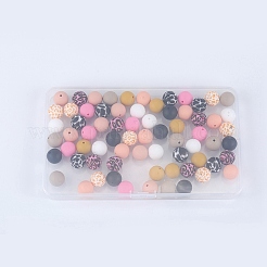 70шт 10 стиля печатные круглые силиконовые фокусные бусины SIL-SZ0002-37