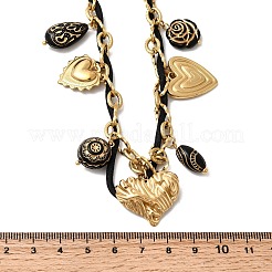 Женские кулоны-нагрудники с подвеской в виде сердца из нержавеющей стали 304 и черного акрилового цветка&nbsp;NJEW-A063-05G