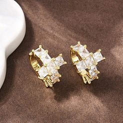 Серьги-каффы с прозрачными кубическими цирконами и микропаве из латуни&nbsp;EJEW-F400-19G