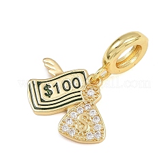Латунные микро-паве прозрачные кубические цирконии 100 доллар европейские подвески-шармы KK-I352-17G