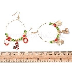 Серьги-подвески из сплава с эмалью в рождественской тематике EJEW-B068-01G-03