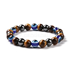 4 шт. натуральный драгоценный камень и сглаз смолы бусины стрейч браслеты набор для женщин мужчин BJEW-JB08940
