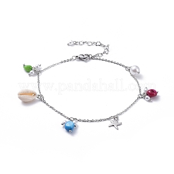 Tobilleras con dijes de concha de cauri&nbsp;AJEW-AN00280-M