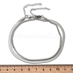 Двухслойные браслеты на ногу из нержавеющей стали 304 с плоской цепочкой-змейкой и коробчатой цепочкой для женщин AJEW-F069-02P