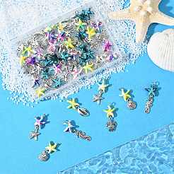 42 шт. 21 стиля синтетических окрашенных бирюзовых морских звезд и сплава морских животных&nbsp;FIND-SC0019-12