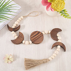 Ornements muraux en bois à suspendre avec phases de lune&nbsp;HJEW-WH20003-61A