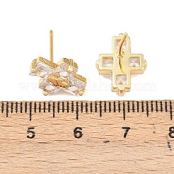 Серьги-гвоздики в форме креста с микропаве из прозрачных кубических цирконий из латуни&nbsp;EJEW-F400-22A-G