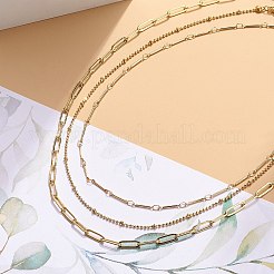3 pièces 3 style laiton barre lien & trombone & satellite chaîne colliers ensemble pour hommes femmes&nbsp;NJEW-JN04031