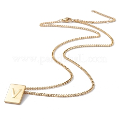 Collier pendentif rectangulaire en acier inoxydable avec lettre initiale pour hommes et femmes&nbsp;NJEW-E090-01G-22