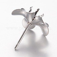 変色しない201ステンレススチールスタッドピアスセッティング  304ステンレスピン付き  花  ステンレス鋼色  トレイ：4mm  15x0.5mm  ピン：0.8mm&nbsp;STAS-G073-69P