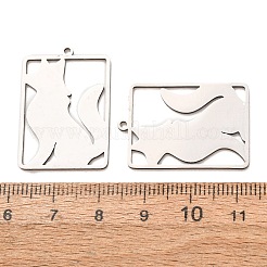 ステンレスペンダント201個  キツネのチャームが付いた長方形  レーザー切断  切り取る  ステンレス鋼色  29x20x1mm  穴：1.5mm&nbsp;SA-CBA49C1-04P