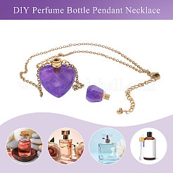 Collana con bottiglia di profumo in ametista naturale a forma di cuore in acciaio inossidabile da 1 pezzo per donna&nbsp;NJEW-CA0001-26B