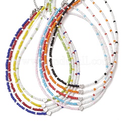 9 collier en laiton bicolore en forme de cœur avec perles de verre&nbsp;NJEW-JN05956