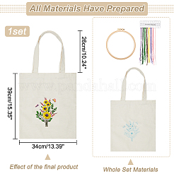 DIYキャンバスバッグ刺繍キット  ポリエステル糸を含む  鉄の針とプラスチック製の刺繍フープ  ビスク  ヒマワリ模様  ひまわり：390x340x9mm&nbsp;DIY-WH0304-684B