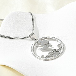 Collier avec pendentif sirène en acier inoxydable 201 avec strass et cristaux pour femme&nbsp;NJEW-P327-02P