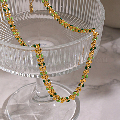 Женские цепочки из нержавеющей стали 304 с эмалированными зелеными звеньями в виде листьев.&nbsp;OR8327