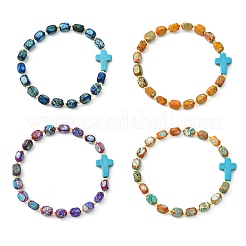 Stretch-Armbänder aus synthetischem Türkis und natürlichem Imperialjaspis für Damen und Herren&nbsp;BJEW-JB13846