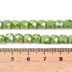 電気メッキガラスビーズセット  ABカラーメッキ  多面カット  コラム  黄緑  5.5x5mm  穴：1.2mm  約99個/連  21.85インチ（55.5cm）&nbsp;X-EGLA-N002-13-A08